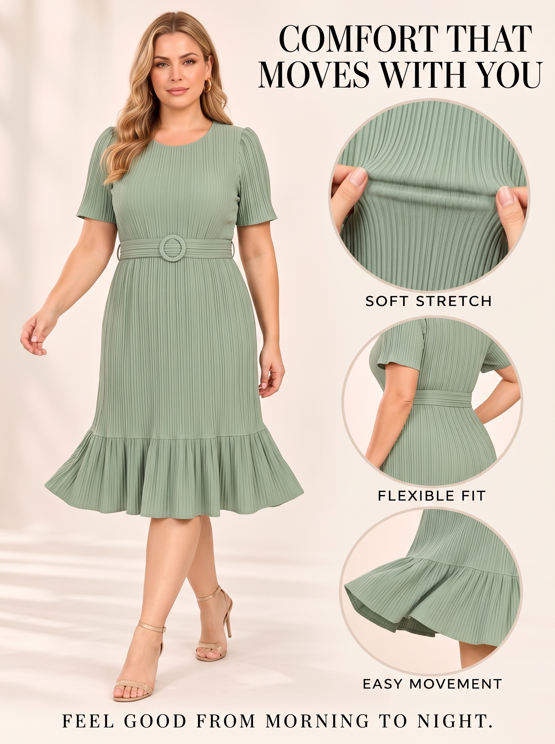 Everyday Pleated Belted Midi Dress