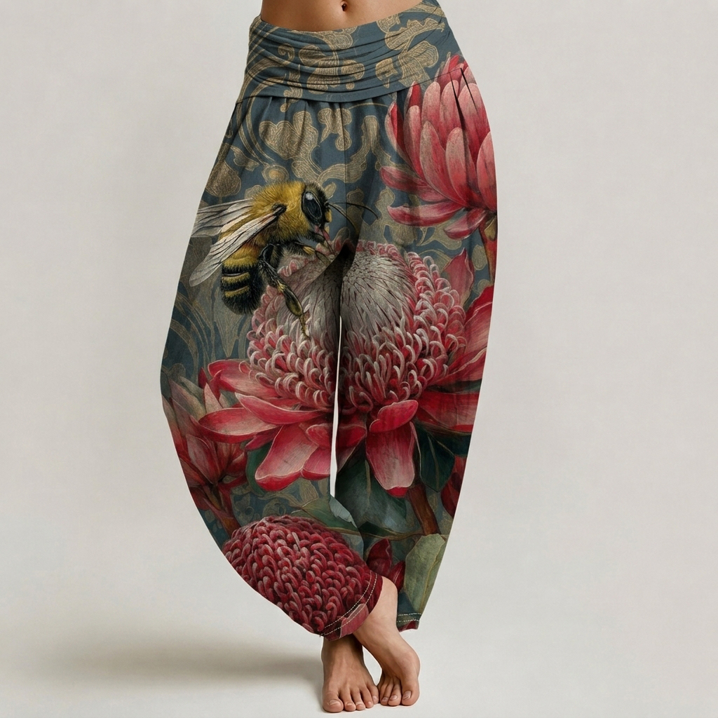 Bee & Red Protea Floral Print Loose-fitting Pants