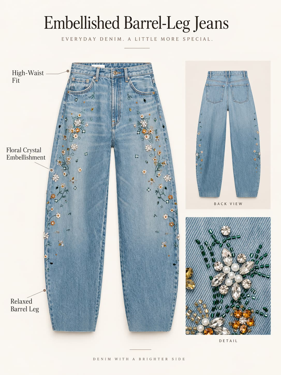 Embellished Barrel-Leg Jeans