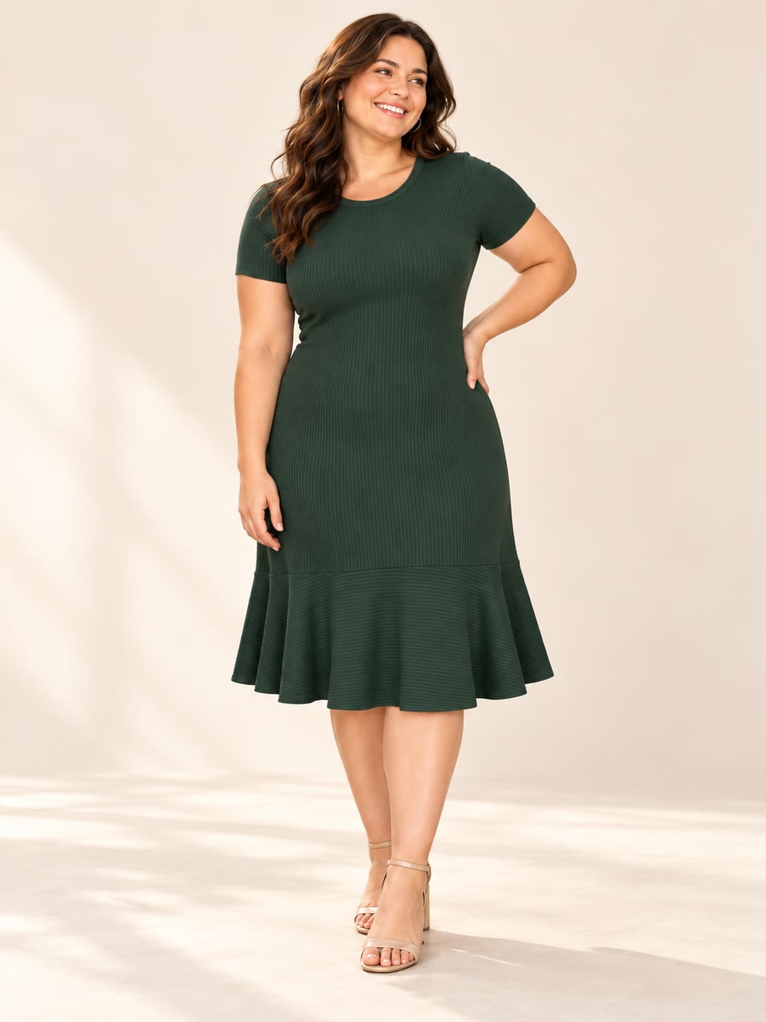 Everyday Ribbed Fit & Flare Midi Dress