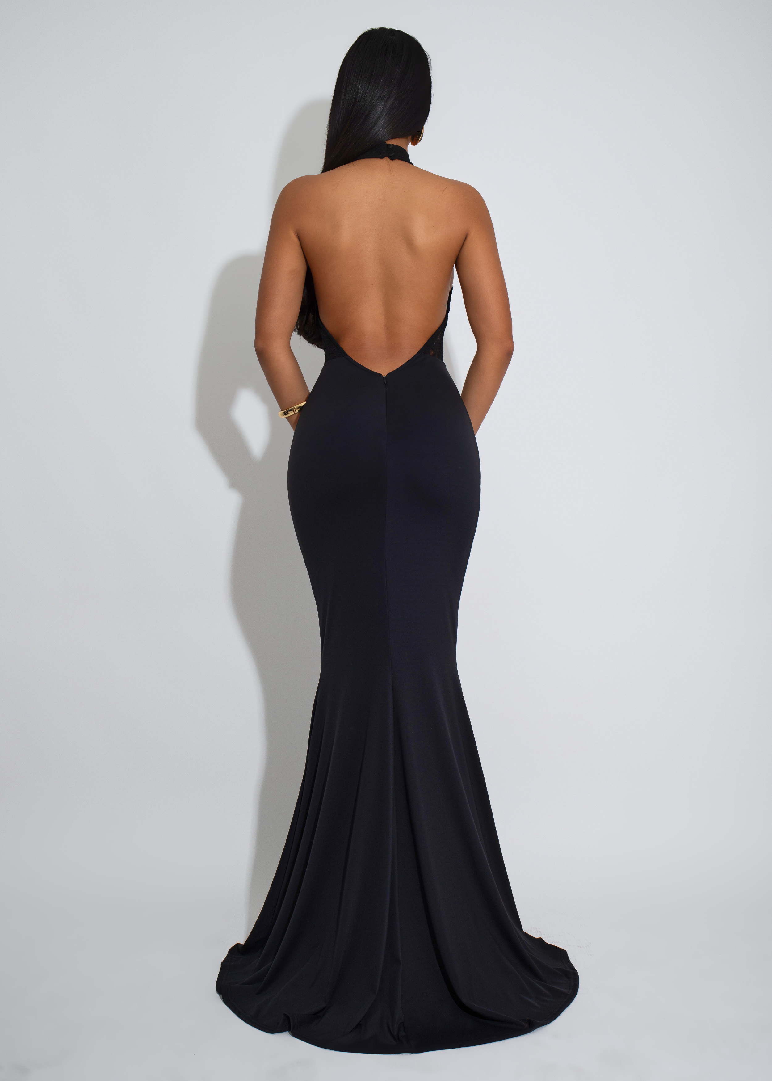 Halter Sheer Lace Backless Mermaid Maxi Gown