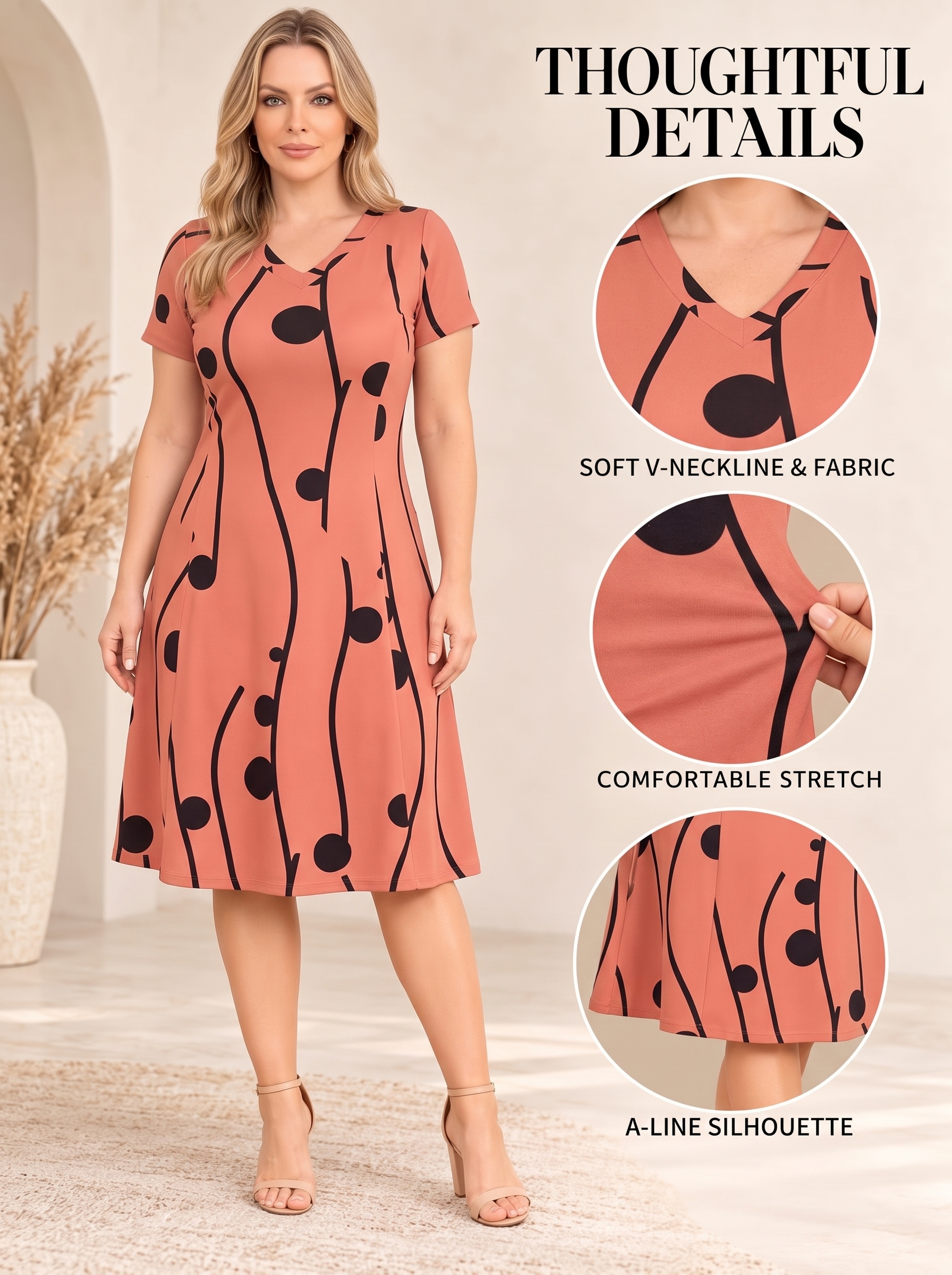 Everyday Abstract Dot Fit & Flare Midi Dress