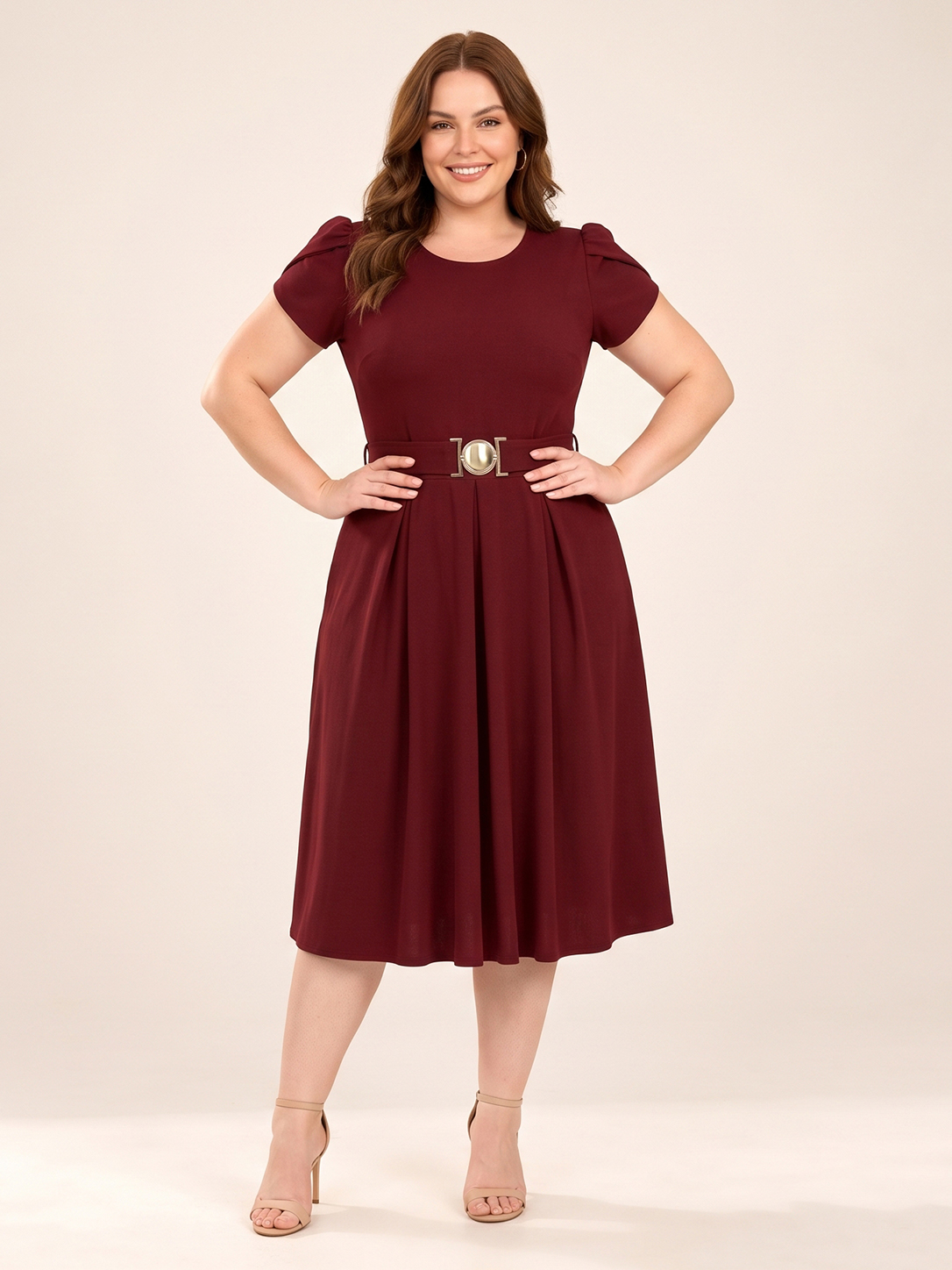 Everyday Tulip-Sleeve Belted A-Line Dress