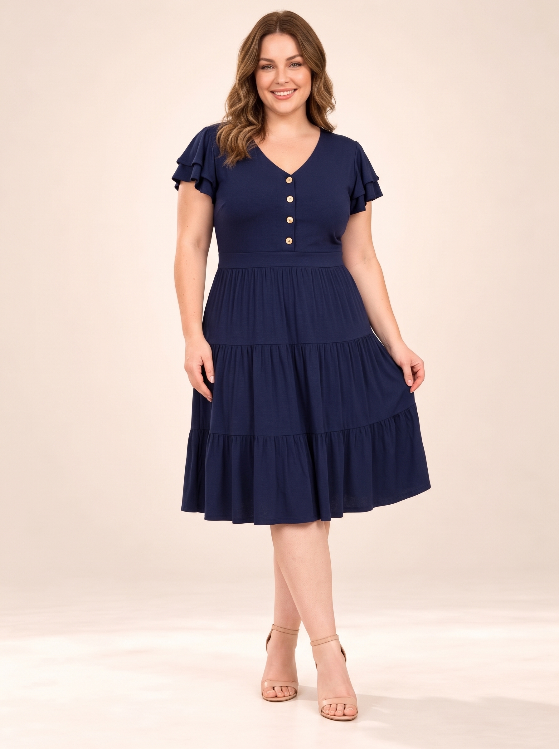 Everyday Button-Front Tiered Midi Dress