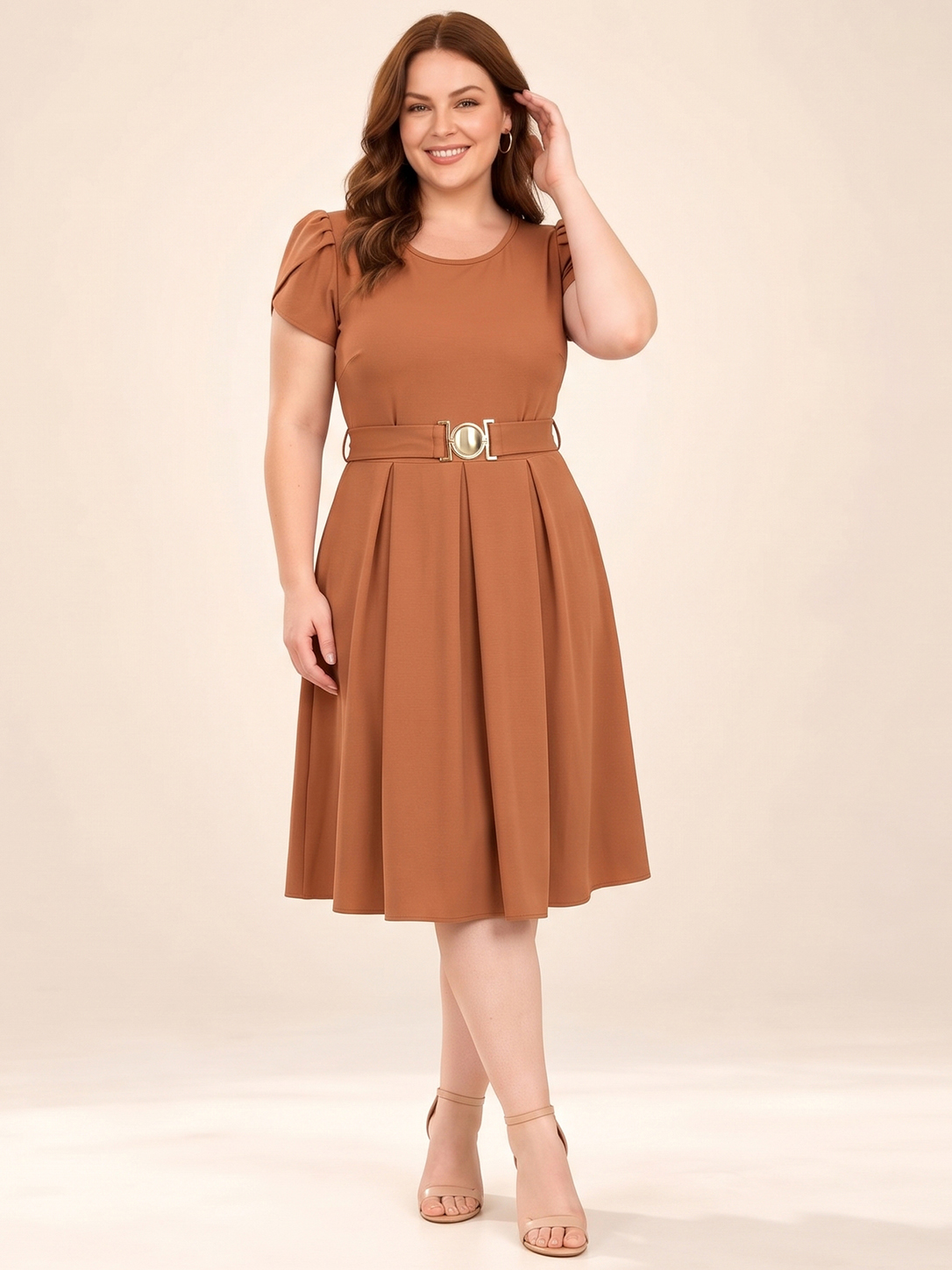 Everyday Tulip-Sleeve Belted A-Line Dress