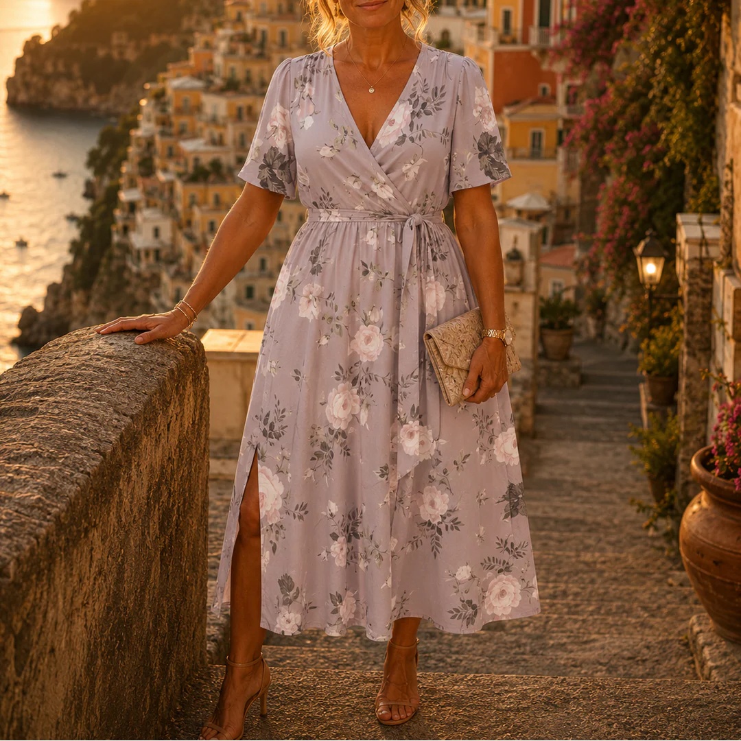 Floral Print Elegant Lace-Up Bow Dress
