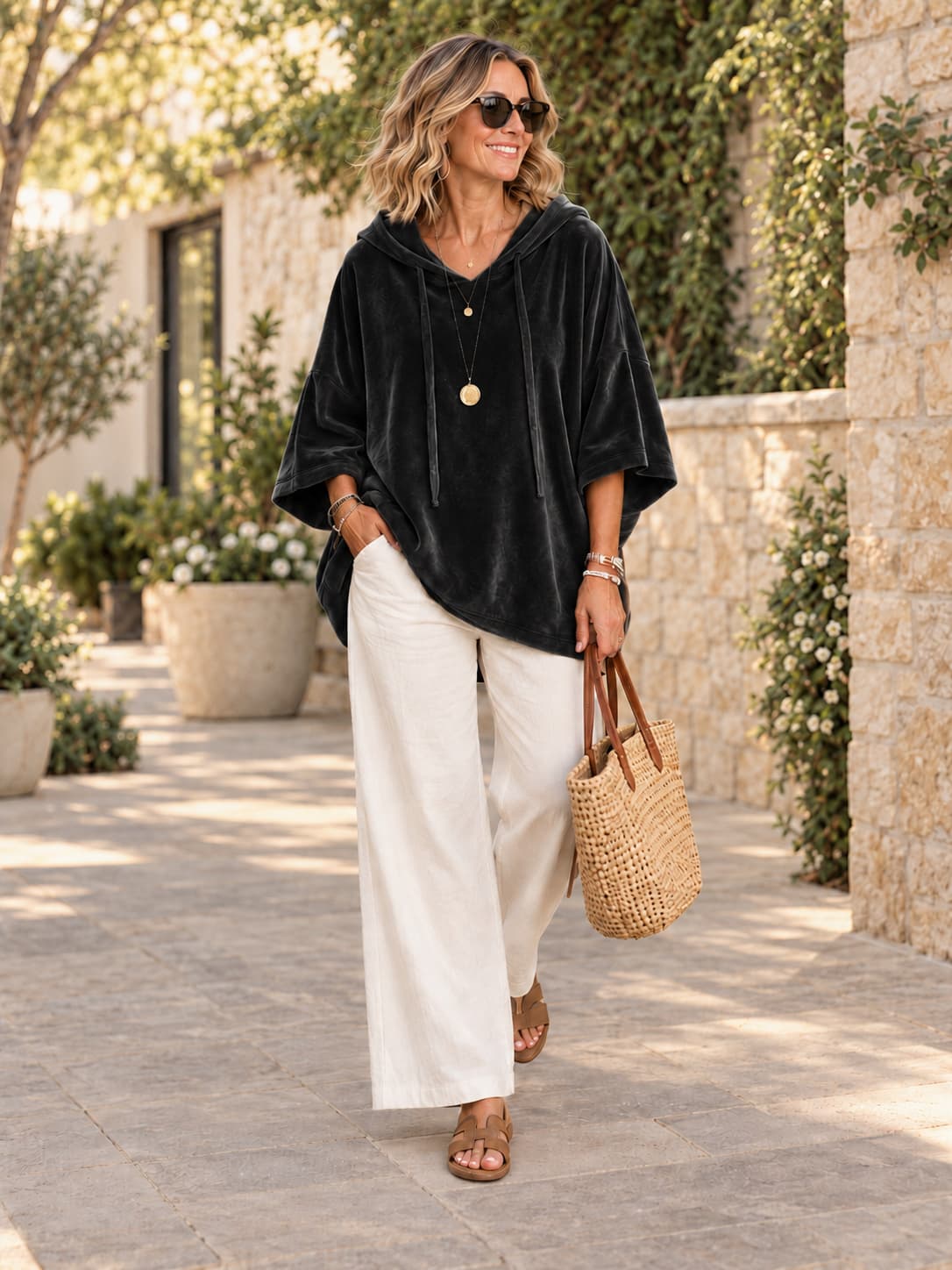 Effortless Comfort Oversized Velour Hooded Poncho