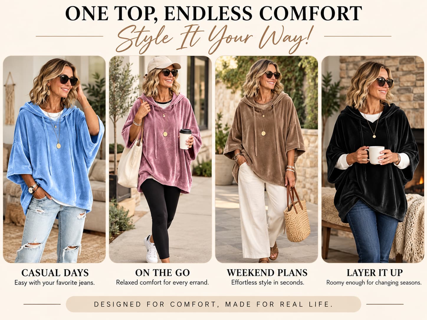 Effortless Comfort Oversized Velour Hooded Poncho