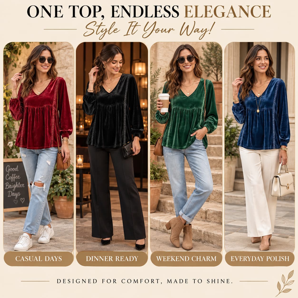 Velvet Grace Lace-Trim V-Neck Top