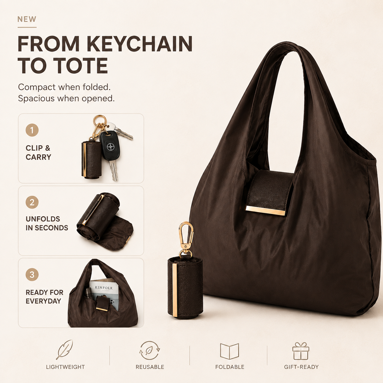 Keychain Foldable Shoulder Tote Bag