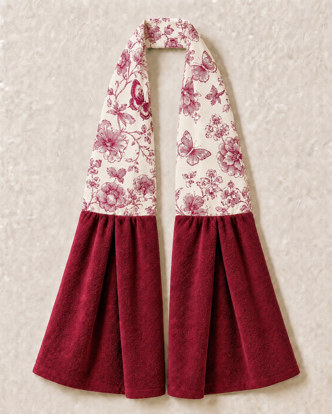 Burgundy Butterfly Floral Kitchen Ease Towel Scarf