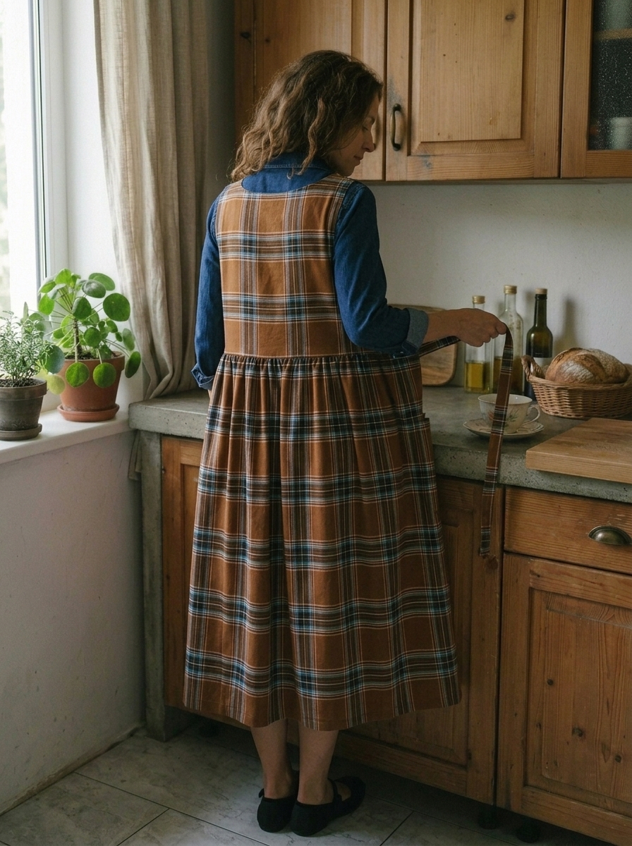 Brown and Blue Tartan Apron