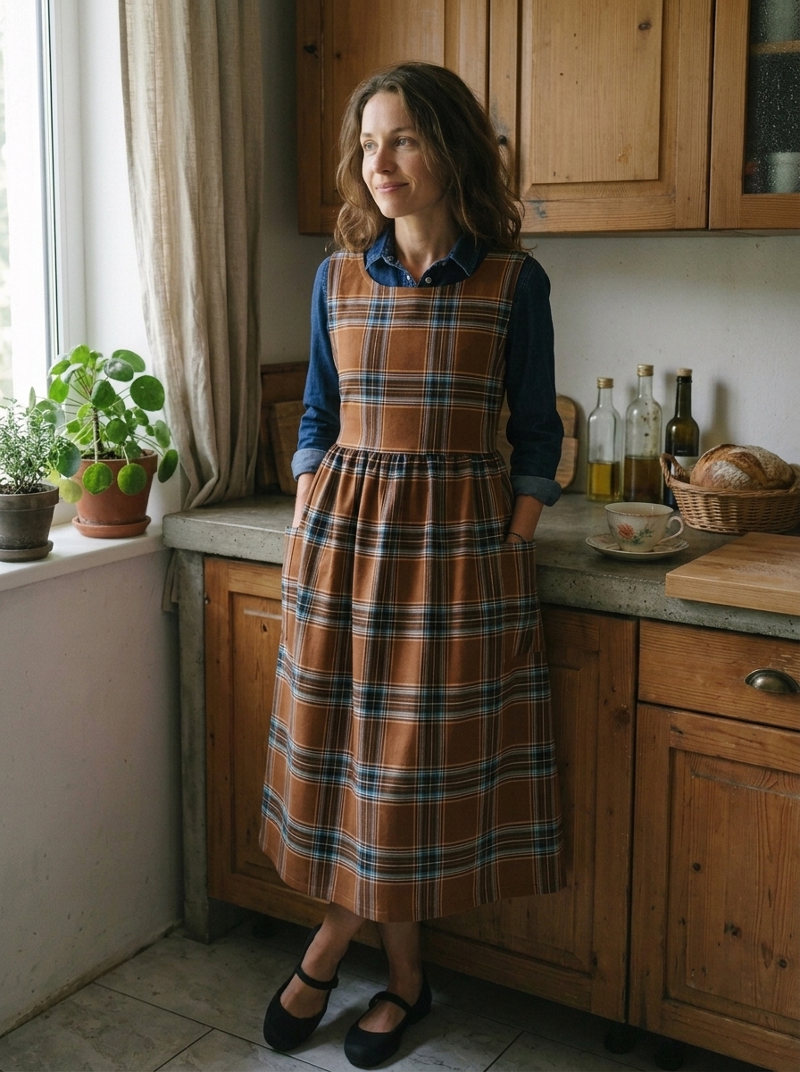 Brown and Blue Tartan Apron