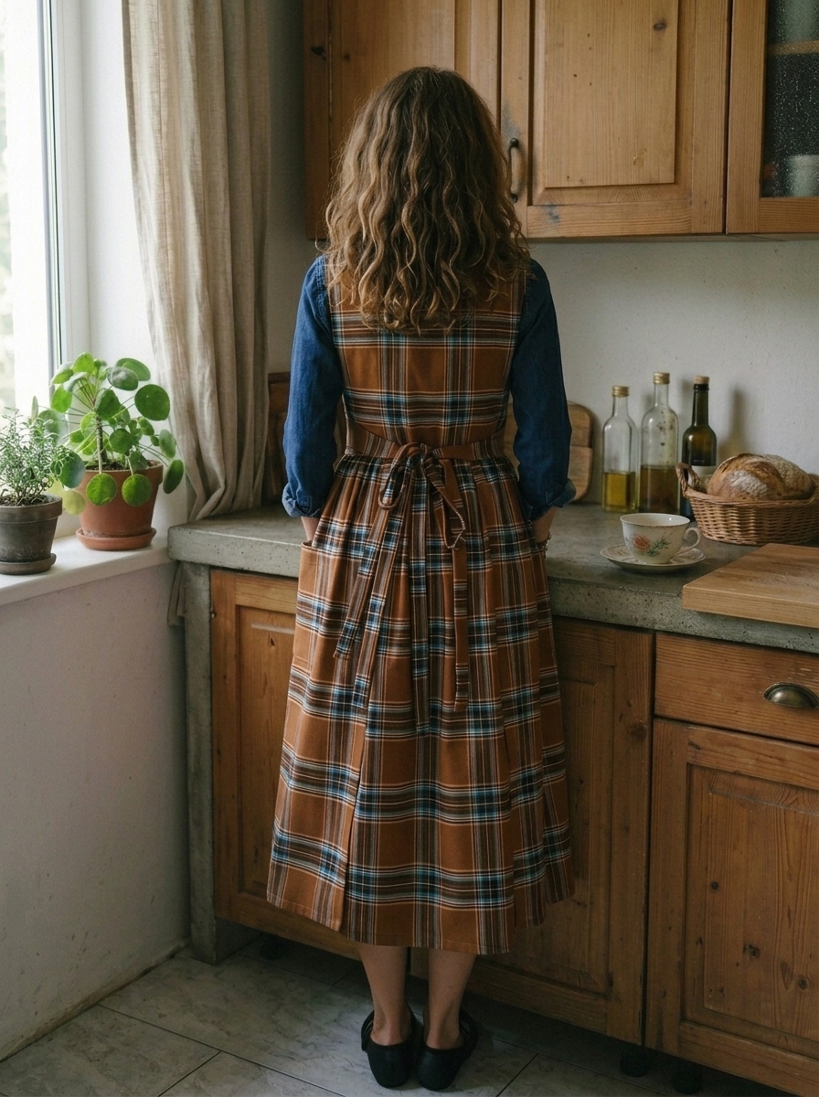 Brown and Blue Tartan Apron