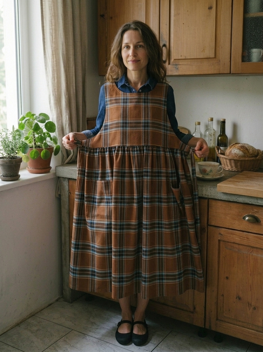 Brown and Blue Tartan Apron