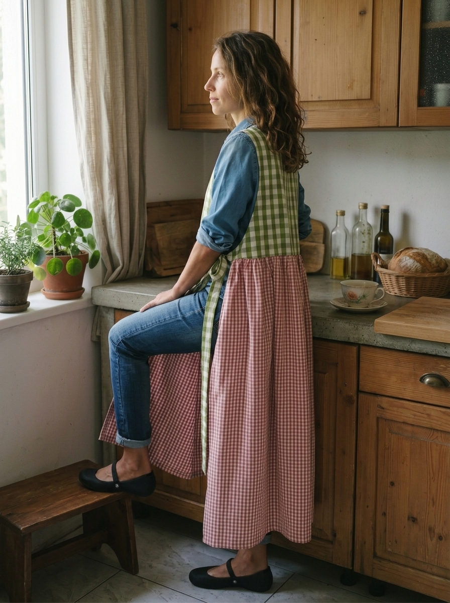 Green and Pink Checked Patchwork Apron