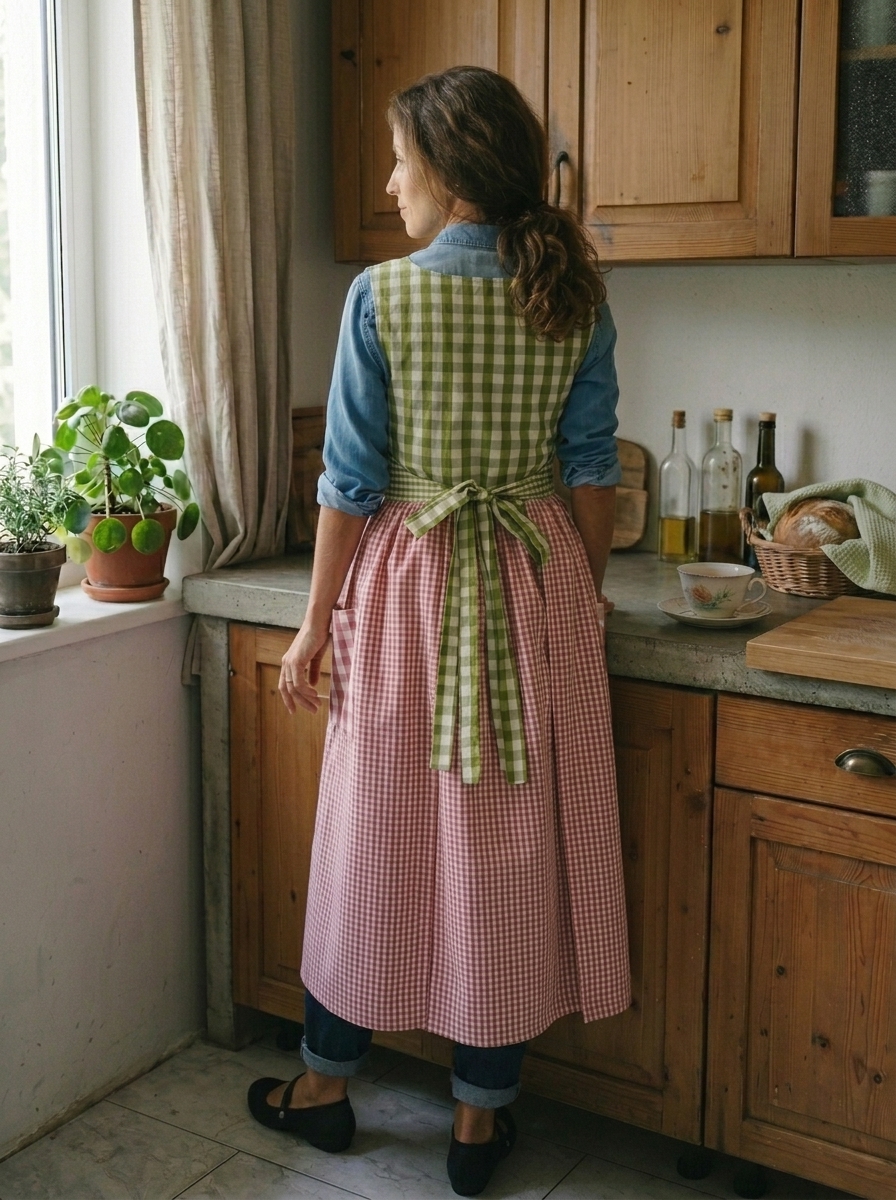 Green and Pink Checked Patchwork Apron