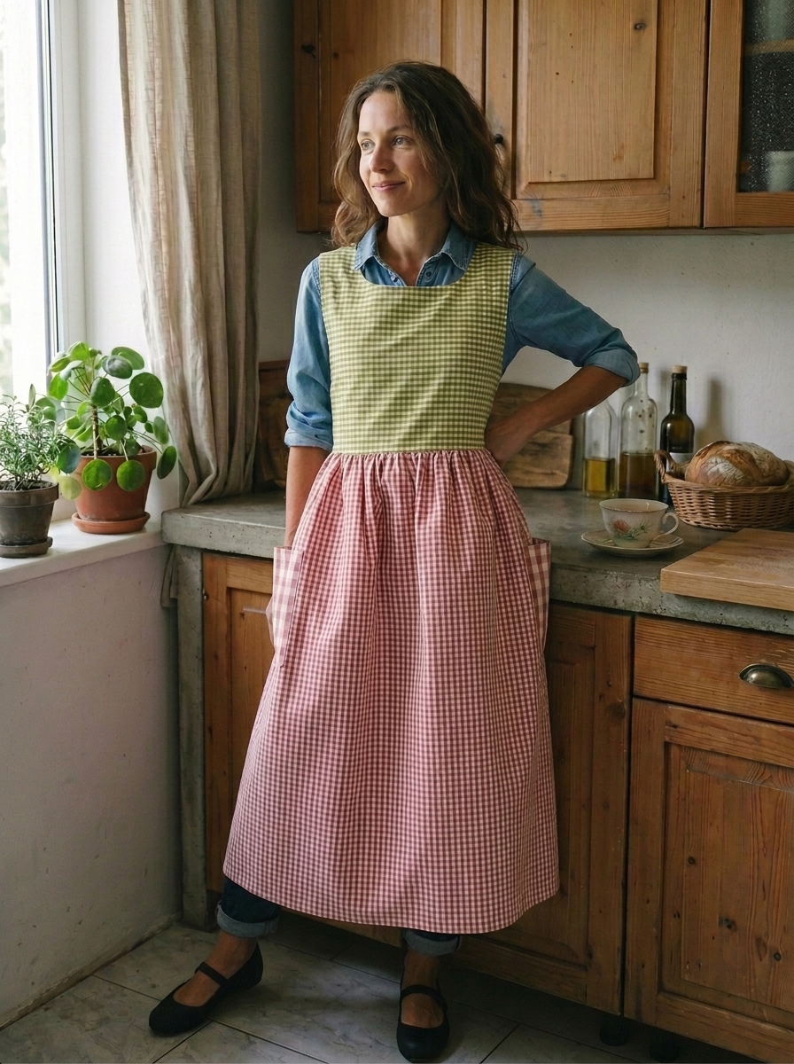 Green and Pink Checked Patchwork Apron