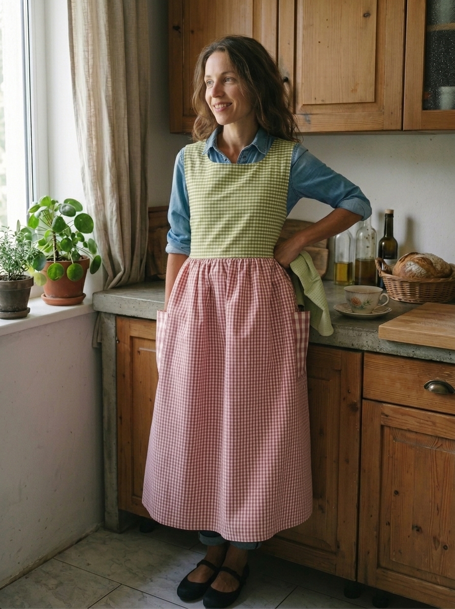 Green and Pink Checked Patchwork Apron
