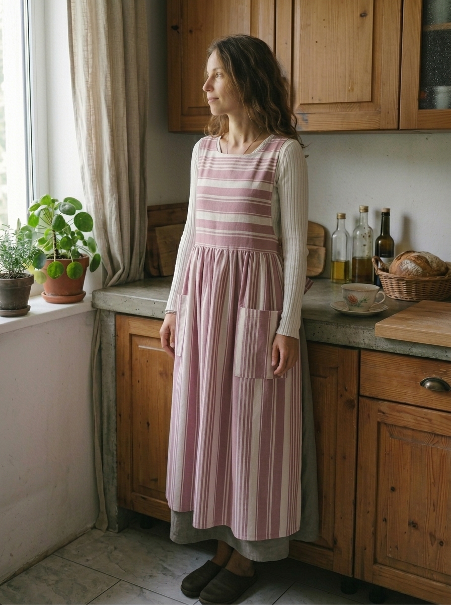 Pink and Cream Striped Apron
