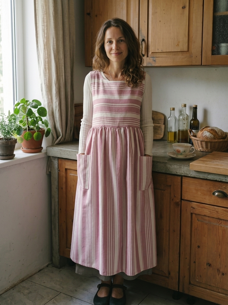 Pink and Cream Striped Apron
