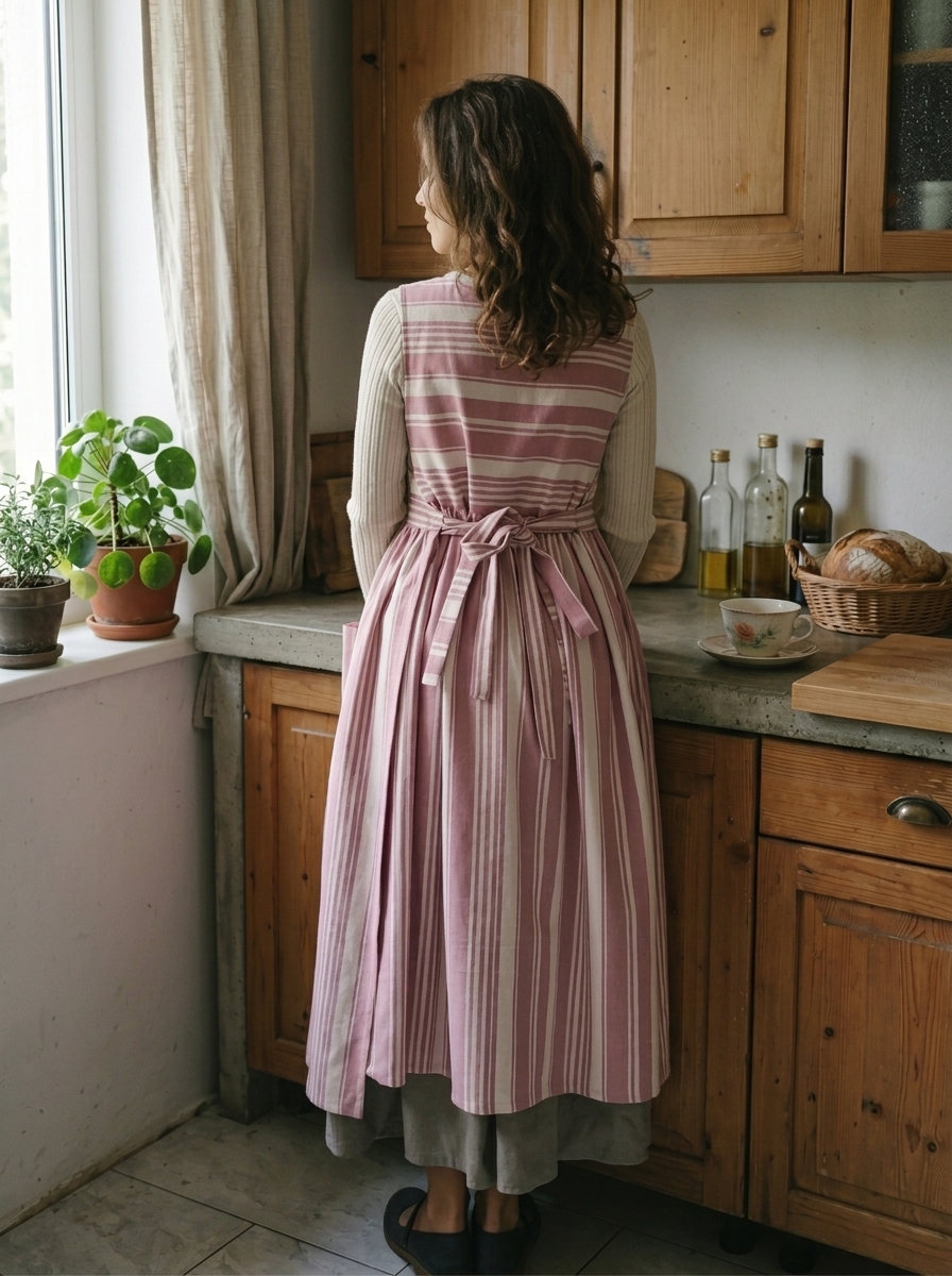 Pink and Cream Striped Apron