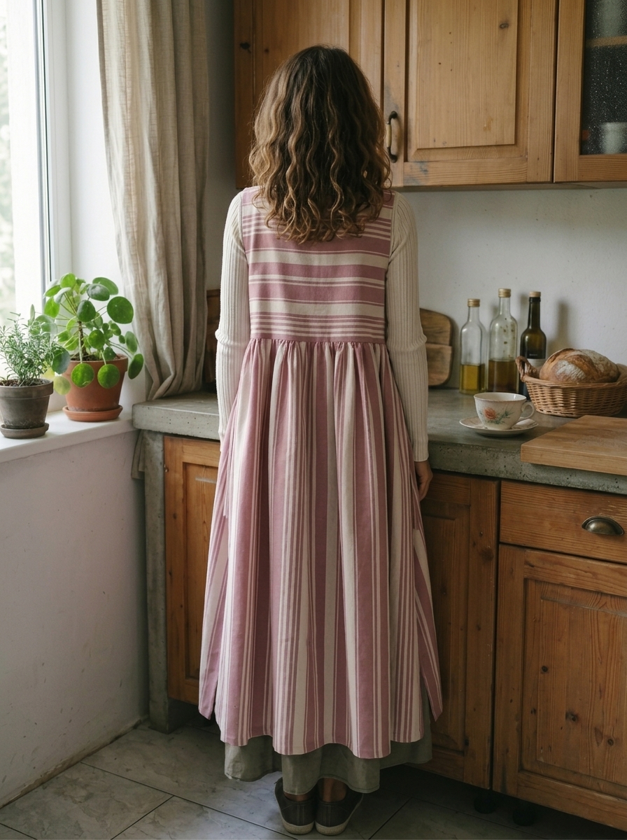 Pink and Cream Striped Apron