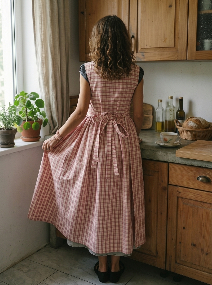 Pink and Cream Tartan Check Cotton Apron