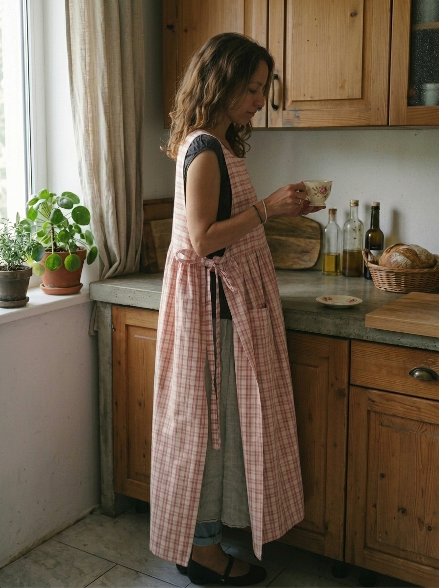 Pink and Cream Tartan Check Cotton Apron
