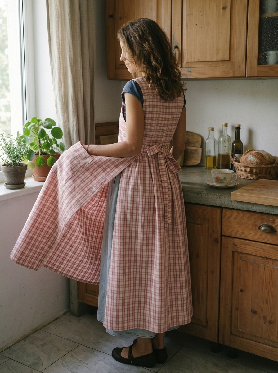 Pink and Cream Tartan Check Cotton Apron