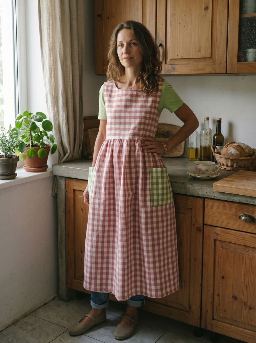 Antique Pink and Light Green Checked Apron