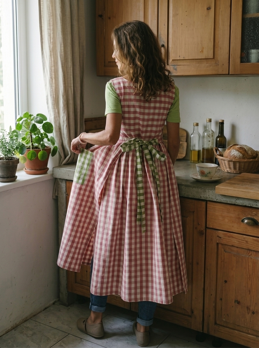 Antique Pink and Light Green Checked Apron