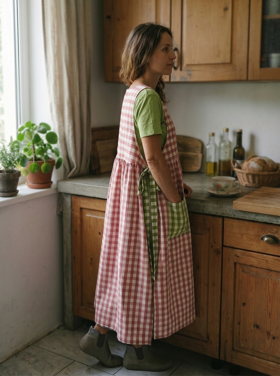 Antique Pink and Light Green Checked Apron
