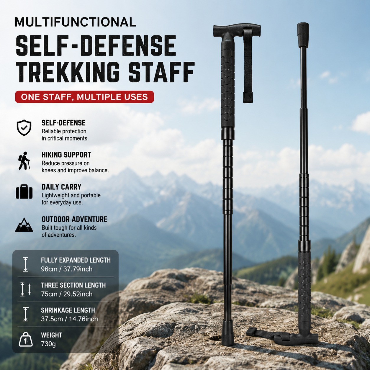 Weisman™ Aluminum Alloy Telescopic Self-Defense Hiking Pole