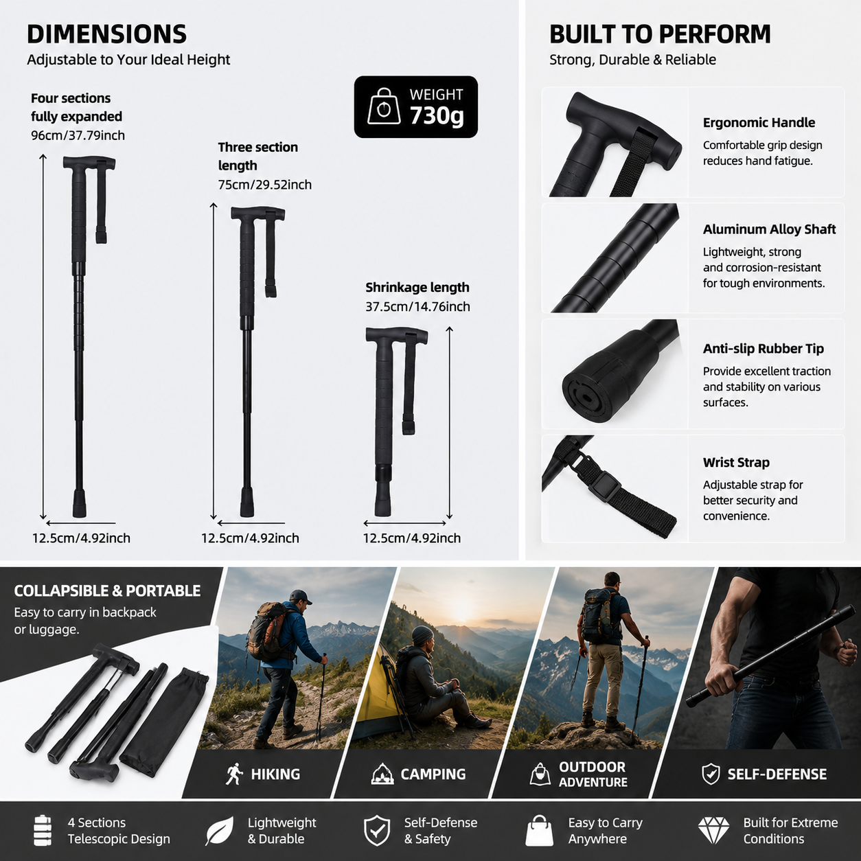Weisman™ Aluminum Alloy Telescopic Self-Defense Hiking Pole