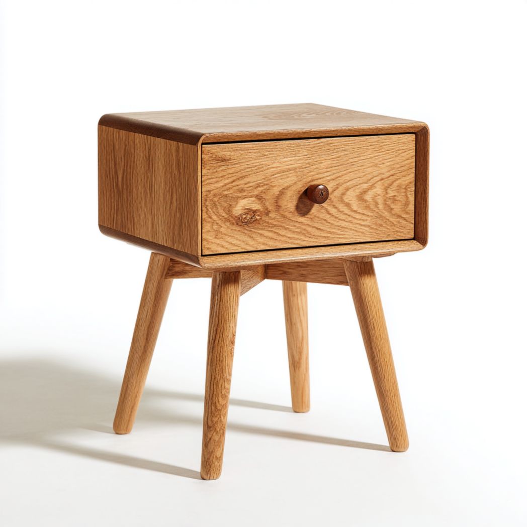 Table de chevet en chêne avec un tiroir et bords arrondis-Dci Furniture