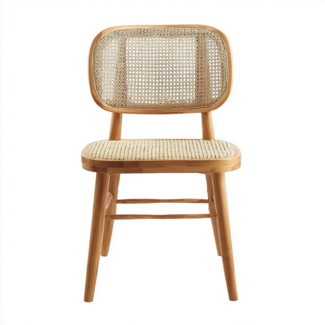 Chaise en bois massif avec assise et dossier en rotin naturel-Dci Furniture