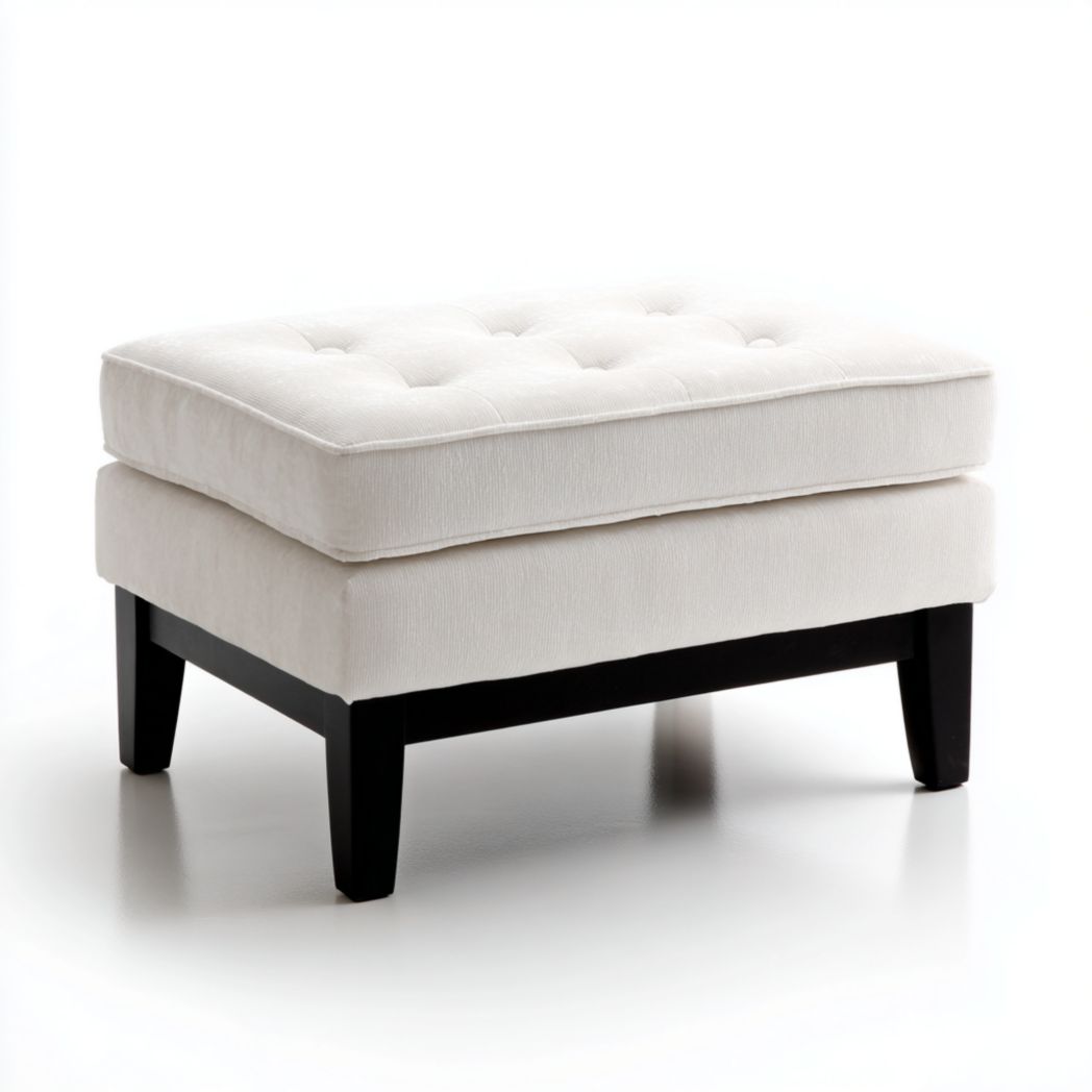 Pouf Rembourré en Tissu avec Pieds en Bois Noir et Finition Capitonnée-Dci Furniture