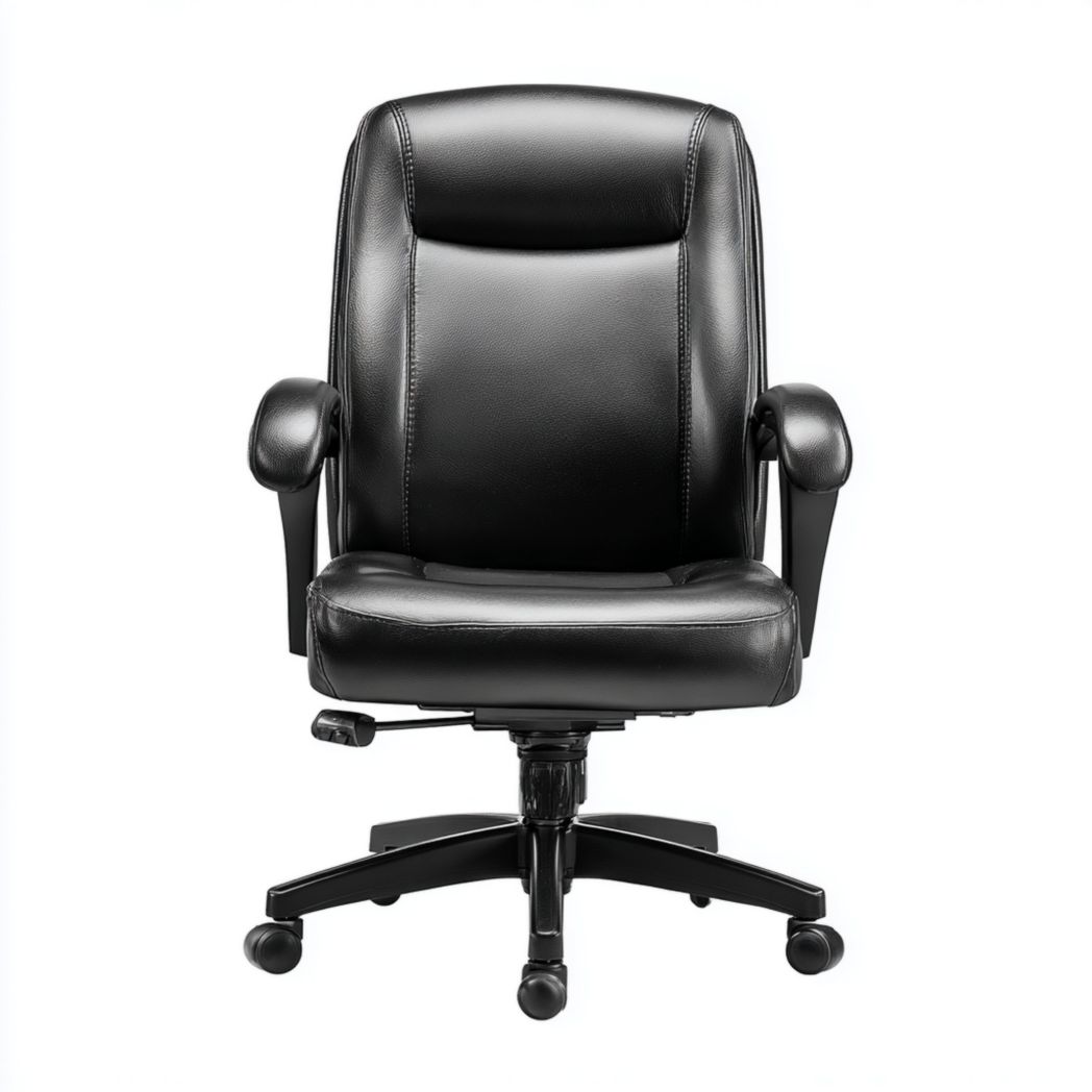 Fauteuil de bureau pivotant à dossier moyen en cuir synthétique avec accoudoirs - Noir-Dci Furniture