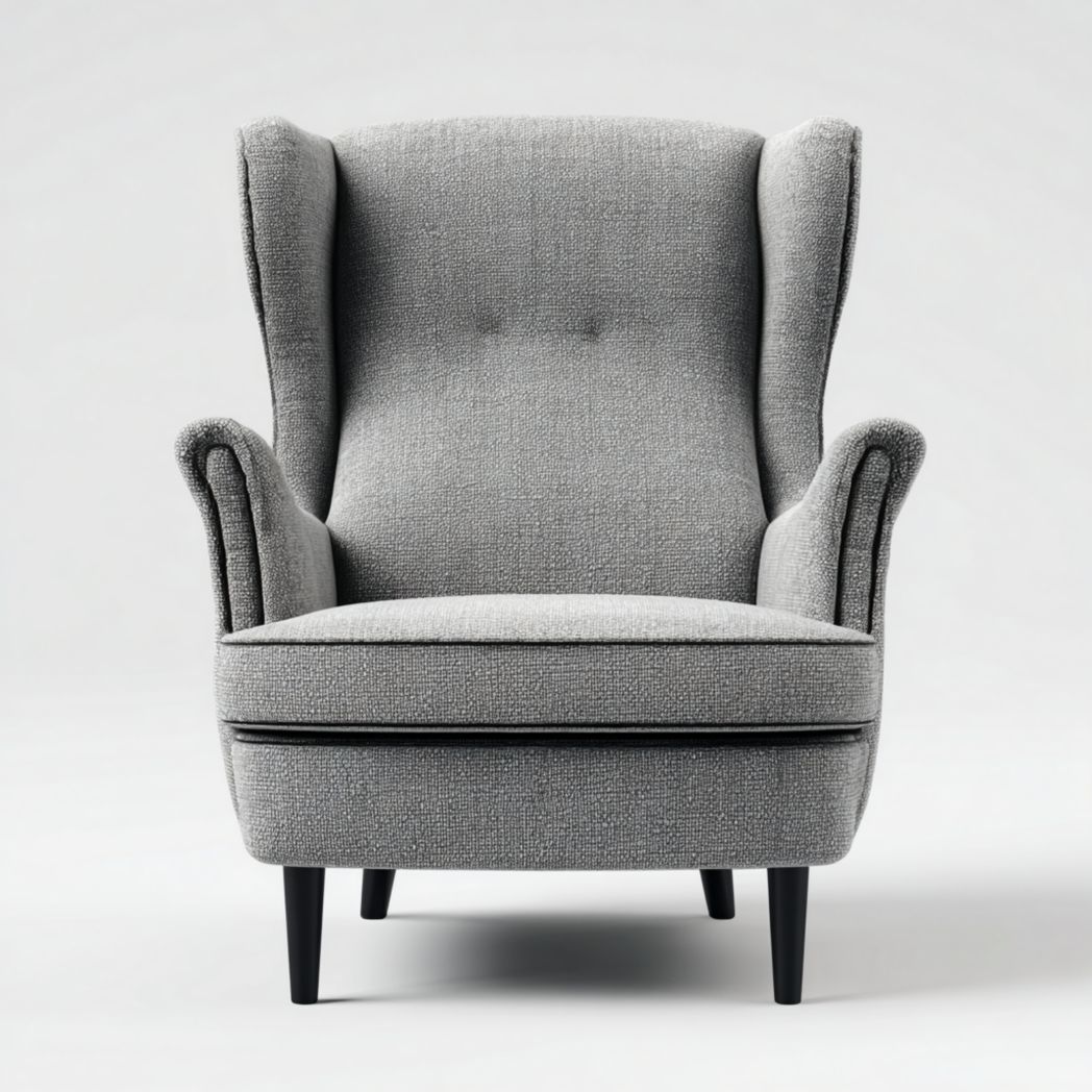Fauteuil à dossier haut en tissu gris avec pieds en bois-Dci Furniture