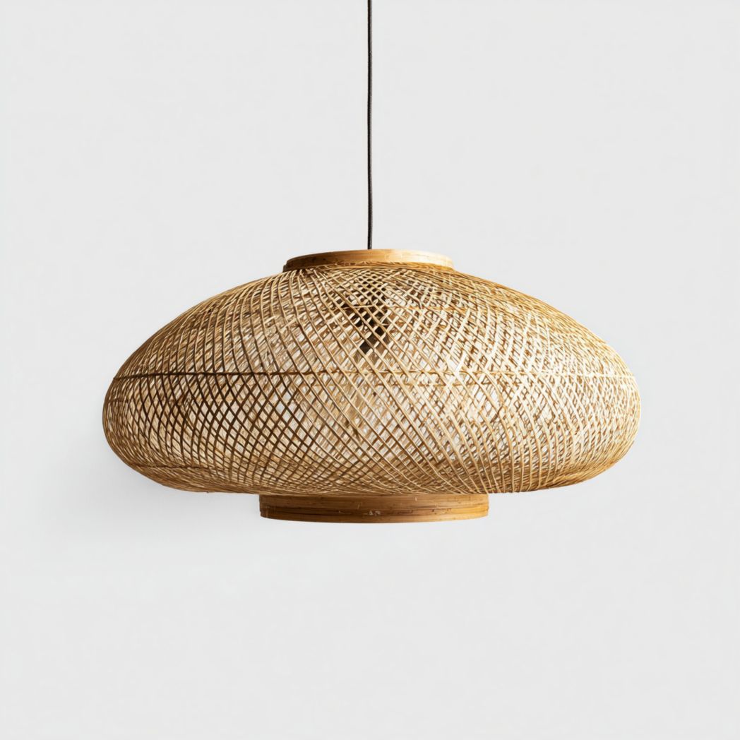 Suspension tressée en fibres végétales avec structure en bambou-Dci Furniture