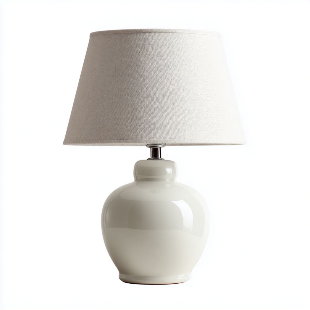 Lampe de table en céramique beige avec abat-jour en tissu-Dci Furniture