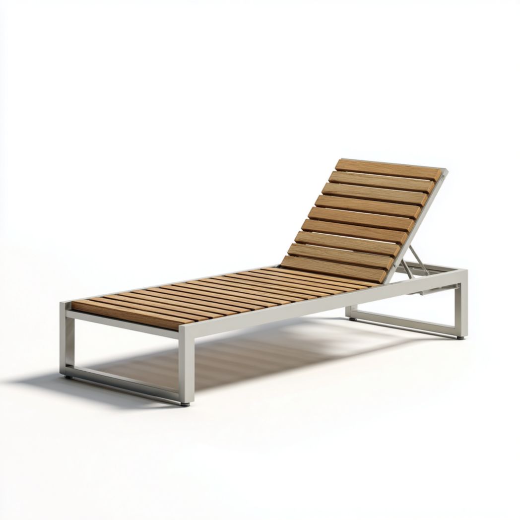 Bain de soleil inclinable en aluminium avec lattes en bois de teck - Blanc-Dci Furniture
