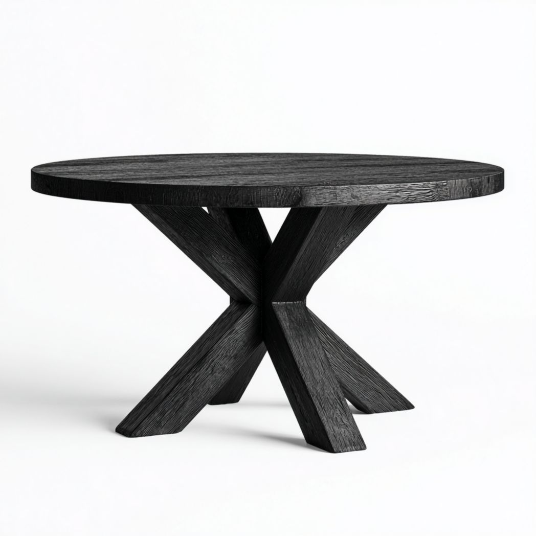 Table de Salle à Manger Ronde en Chêne Noir avec Piétement en X-Dci Furniture