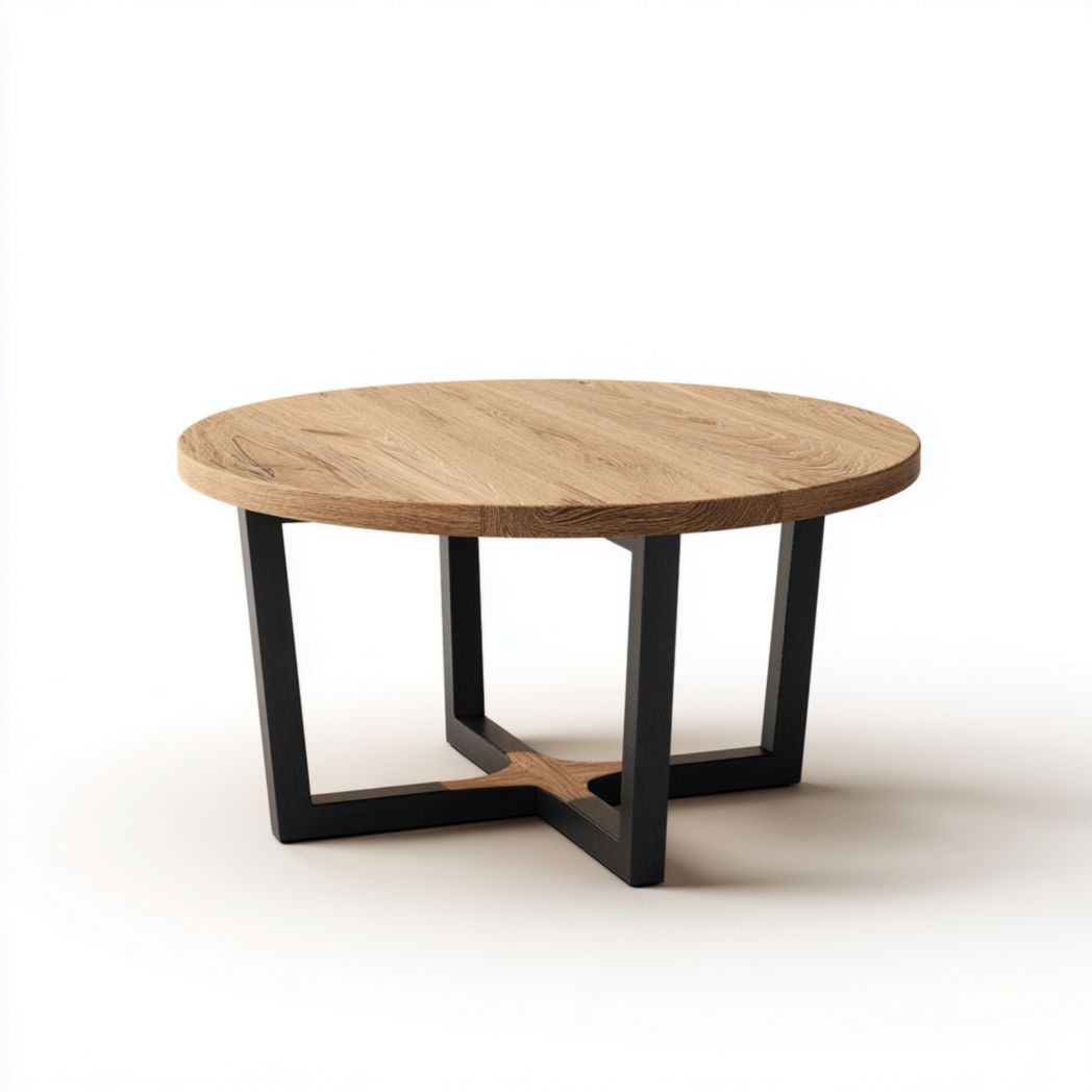 Table de Café Ronde en Chêne et Pieds en Métal Noir-Dci Furniture