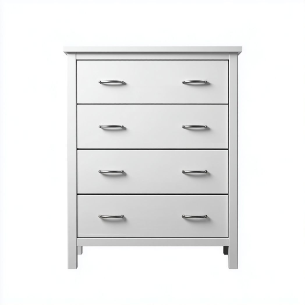 Commode blanche avec quatre tiroirs et poignées en métal-Rr Furniture