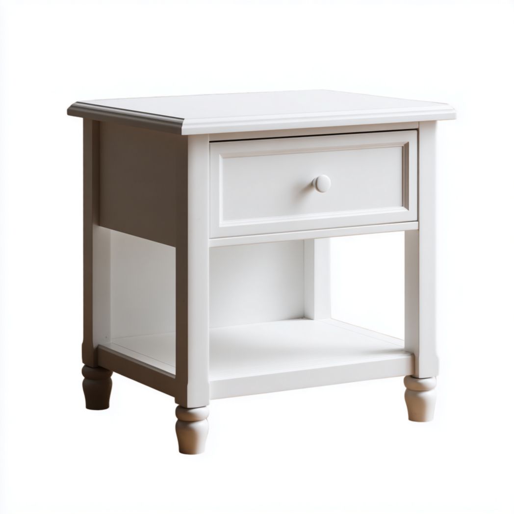 Table de chevet blanche avec un tiroir et une étagère ouverte-Rr Furniture