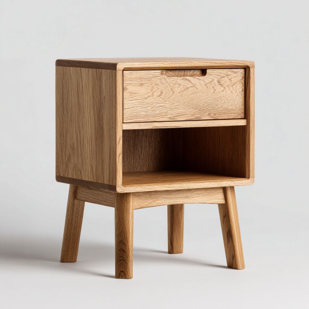 Table de chevet en chêne avec un tiroir et une niche ouverte-Rr Furniture