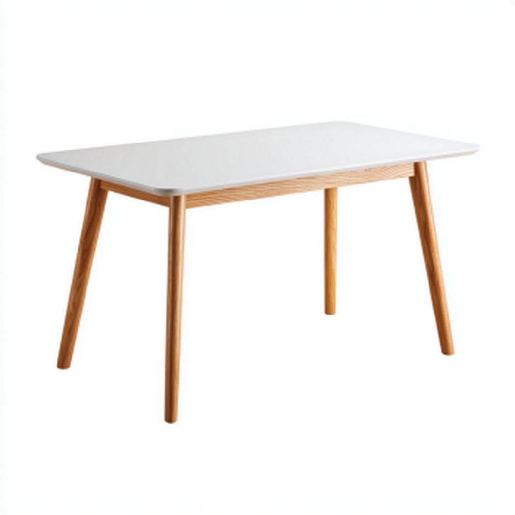 Table de repas rectangulaire avec plateau blanc et pieds en bois massif-Rr Furniture