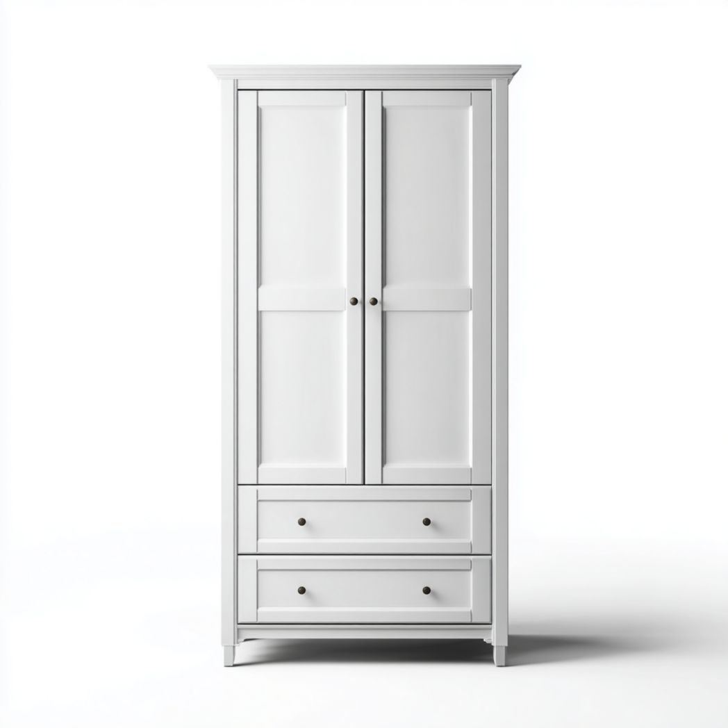 Armoire blanche à deux portes et tiroirs-Rr Furniture